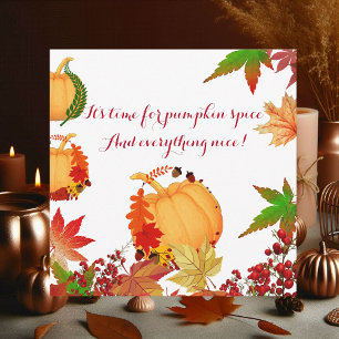  Pumpkin Spice Fall Colours Red Berry Maple Leaves Card