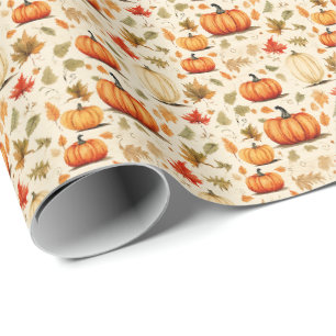Pumpkin Spice Fall Leaves Rustic Gift Wrap Design