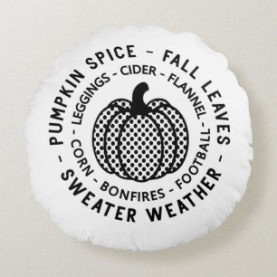 Pumpkin Spice - Fall Leaves - Sweater Weather Round Cushion