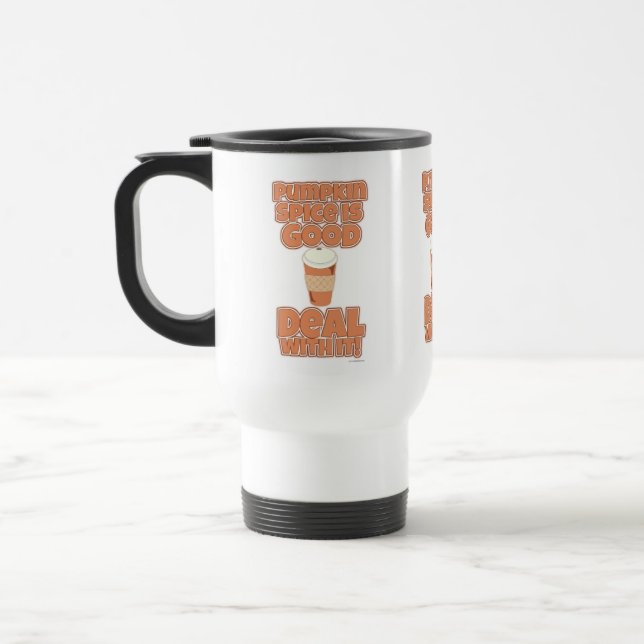 Pumpkin Spice Funny Thirsty Cartoon Slogan Travel Mug (Left)