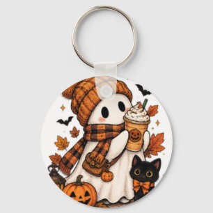 Pumpkin Spice Ghost Cosy Halloween Key Ring