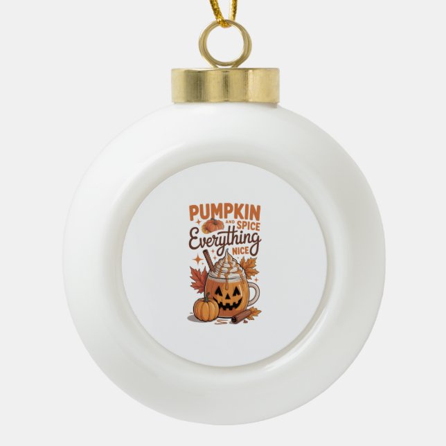 Pumpkin Spice Halloween Ceramic Ball Christmas Ornament (Front)