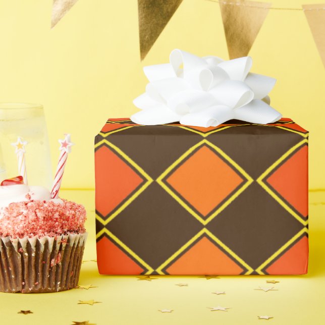 Pumpkin Spice Harlequin Pattern Wrapping Paper (Birthday Party)