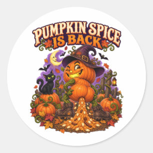 Pumpkin Spice Is Back Funny Halloween Classic Round Sticker