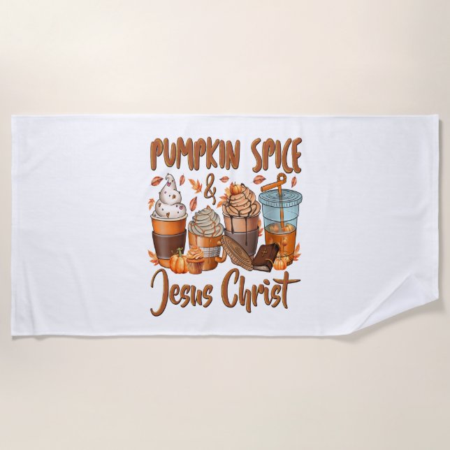 Pumpkin Spice Jesus Christ Beach Towel (Front)