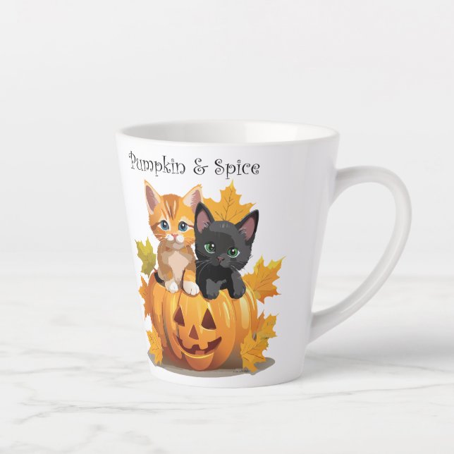 Pumpkin & Spice Kittens Jack-o-Lantern Latte Mug (Right)
