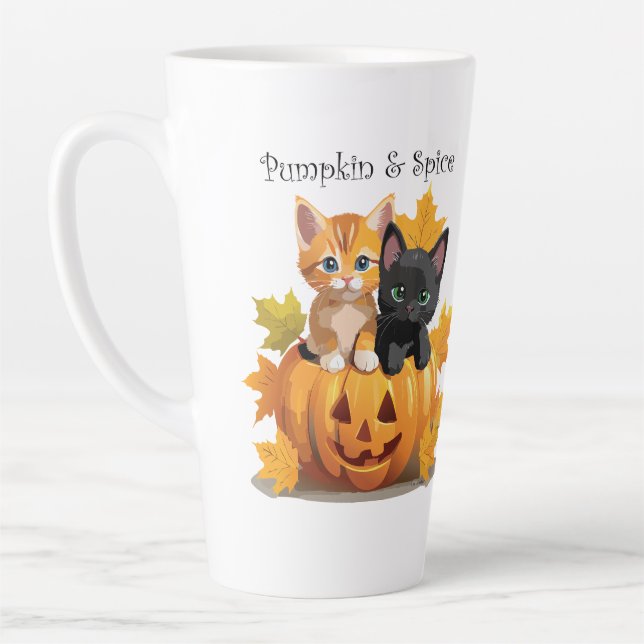 Pumpkin & Spice Kittens Jack-o-Lantern Latte Mug (Left)