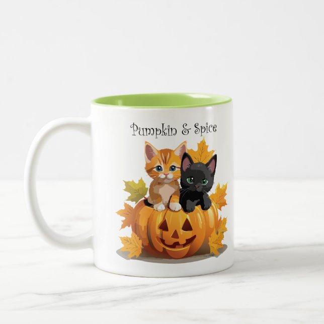 Pumpkin & Spice Kittens Jack-o-Lantern Mug (Left)