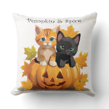 Pumpkin & Spice Kittens Throw Pillow