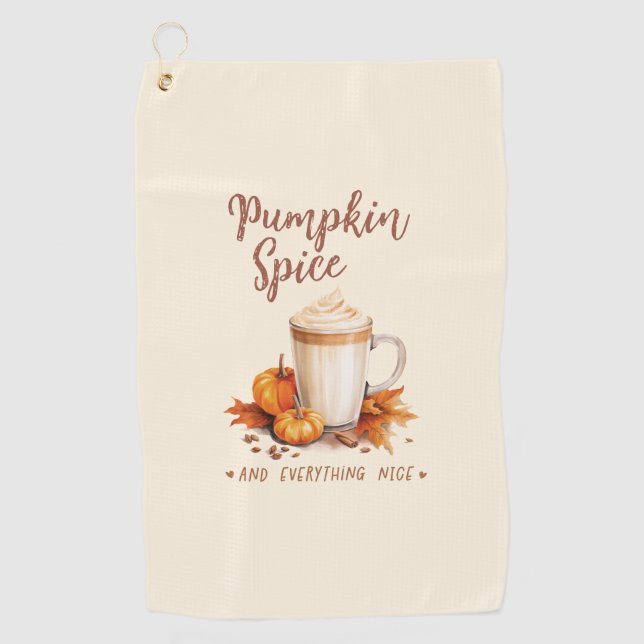 Pumpkin Spice – Latte & Autumn Foliage Golf Towel (Front)