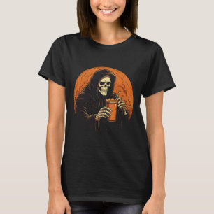 Pumpkin Spice Latte Coffee Autumn Halloween Grim R T-Shirt