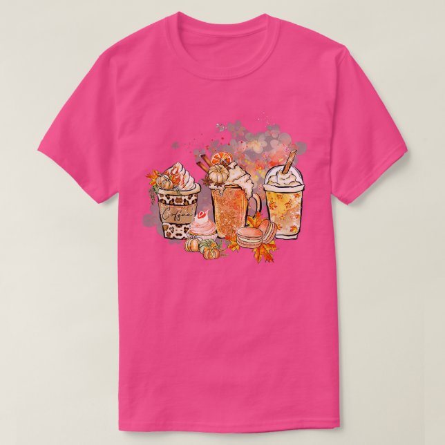 Pumpkin Spice Latte Fall Coffee Warm Falling Leave T-Shirt (Design Front)
