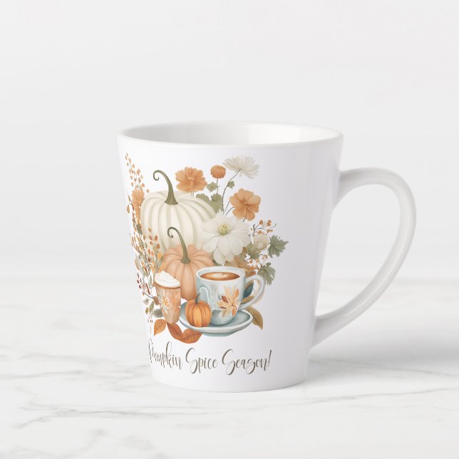 Pumpkin Spice Latte Fall Floral Autumn Leaves  Latte Mug (Right)