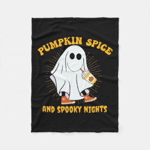 Pumpkin Spice Latte Fall Vibe Halloween Spooky Gho Fleece Blanket