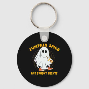 Pumpkin Spice Latte Fall Vibe Halloween Spooky Gho Key Ring
