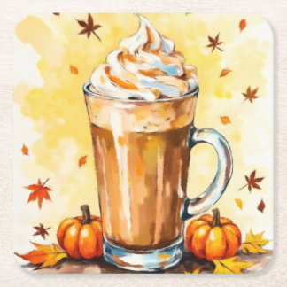 Pumpkin Spice Latte in Autumn Square Paper Coaster