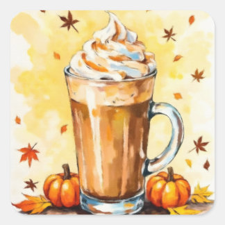 Pumpkin Spice Latte in Autumn Square Sticker