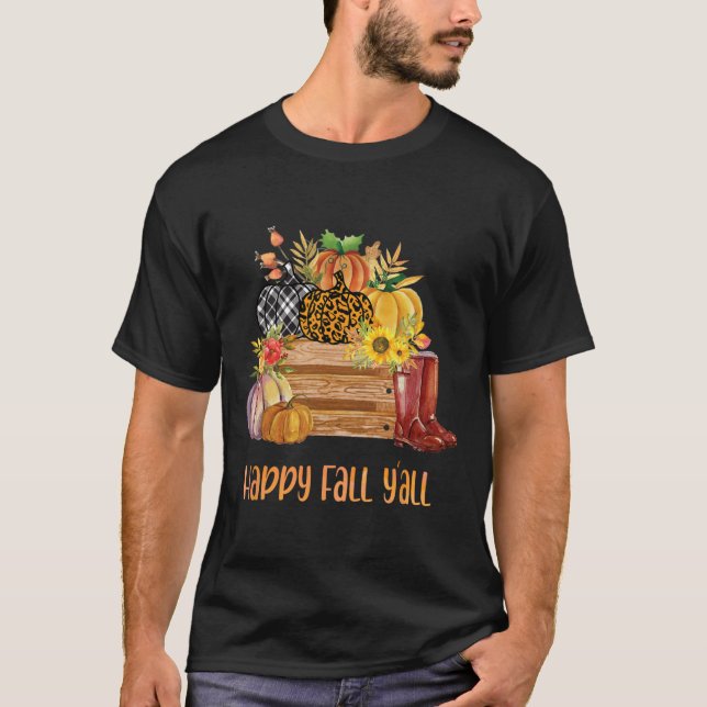 Pumpkin Spice Latte Leaves Sunflower - Happy Fall T-Shirt (Front)