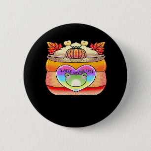 Pumpkin Spice Latte Loving Frog 6 Cm Round Badge