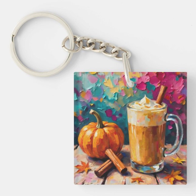 Pumpkin Spice Latte On a Colourful Background Key Ring (Front)