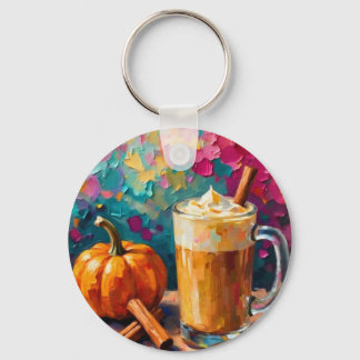 Pumpkin Spice Latte On a Colourful Background Key Ring