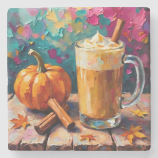 Pumpkin Spice Latte On a Colourful Background Stone Coaster