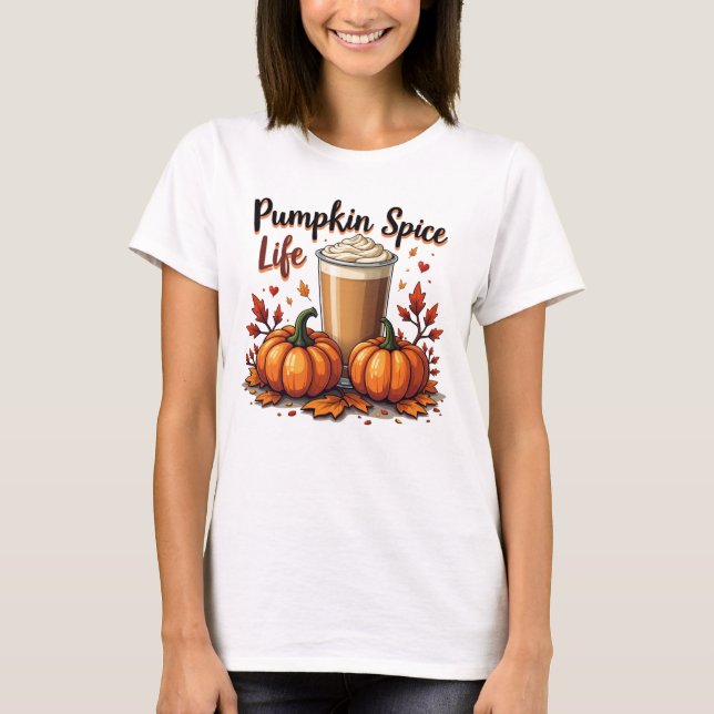 Pumpkin Spice Latte & Pumpkins Fall T-Shirt (Front)