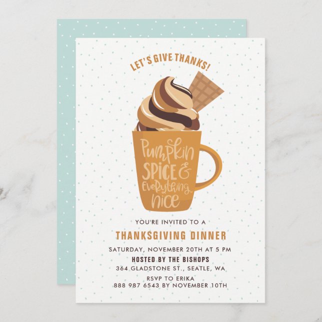 Pumpkin Spice Latte Thanksgiving Party Invitation (Front/Back)