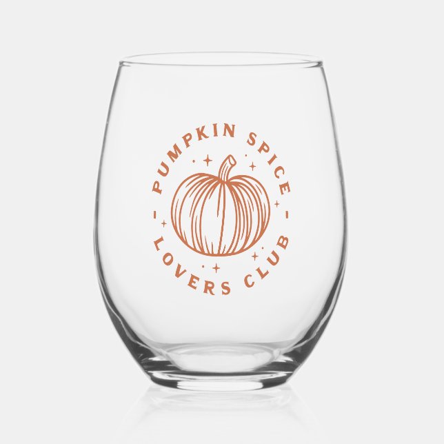 Pumpkin Spice Lovers Club Stemless Wine Glass (Front)