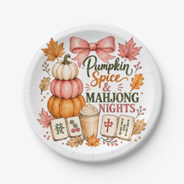 Pumpkin Spice Mahjong Nights Paper Plate (Front)