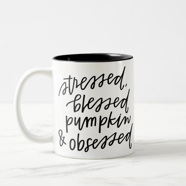 Pumpkin Spice Obsessed Fall Gift Two-Tone Coffee Mug (Left)