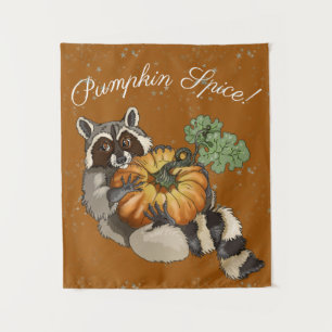 Pumpkin Spice! On a Roll Pumpkin Racoon Tapestry