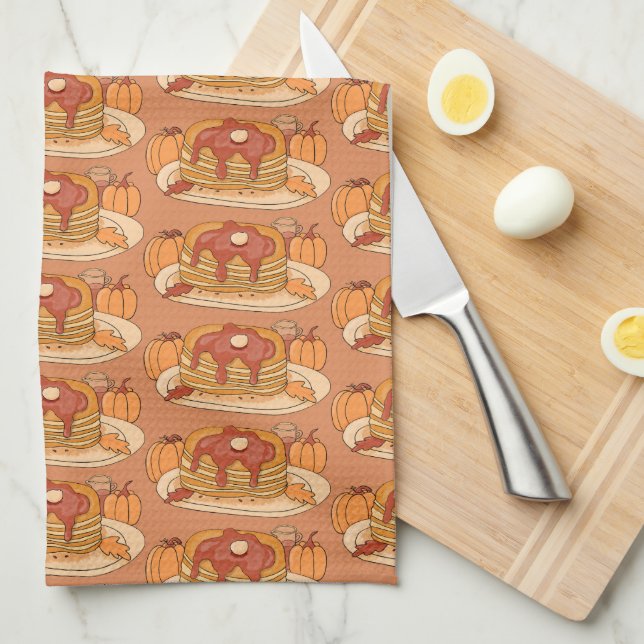 Pumpkin Spice Pancakes Fall Kitchen Towel (Quarter Fold)