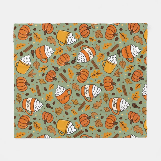 Pumpkin Spice Pattern | Cosy Fall Coffee Lover Des Fleece Blanket (Front (Horizontal))