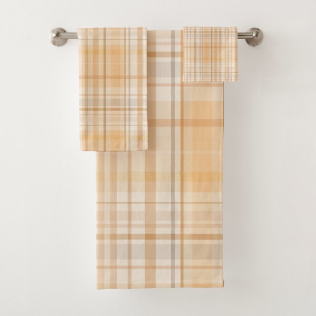 Pumpkin Spice Plaid Fall Pattern Bath Towel Set (Insitu)