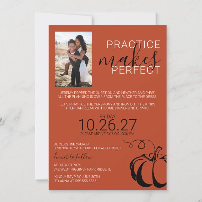 Pumpkin Spice Rehearsal Dinner Invitation (Front)