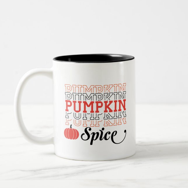 Pumpkin Spice Repeated Text - Autumn Two-Tone Coffee Mug (Left)