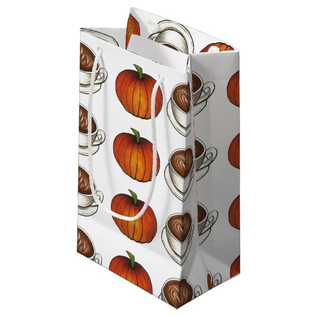 Pumpkin Spice Season Coffee Latte Autumn Fall Small Gift Bag (Front Angled)