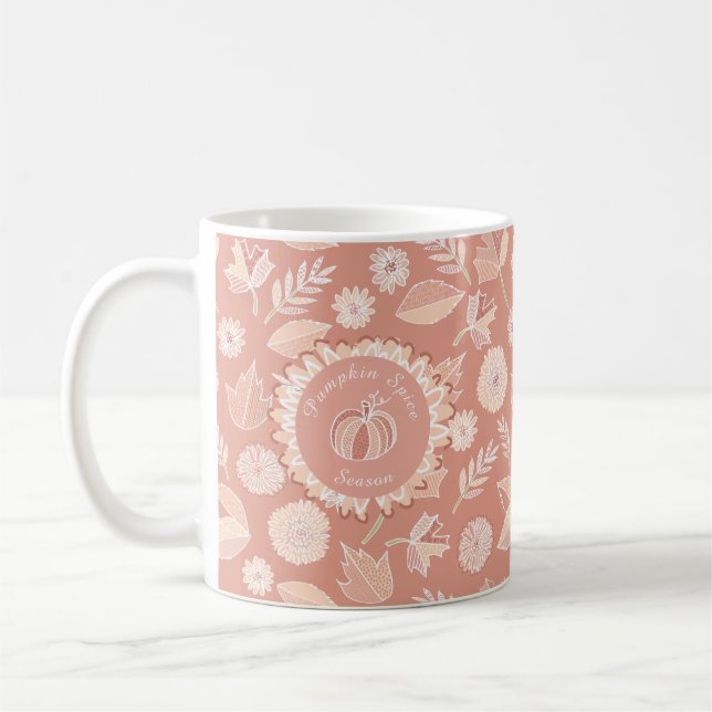 Pumpkin Spice Season Fall Autumn Leaves Mums Coffee Mug (Left)
