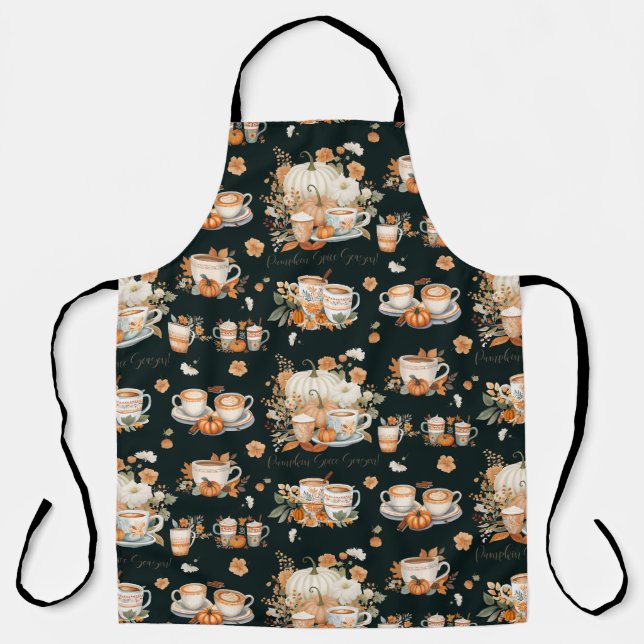 Pumpkin Spice Season Floral Latte Coffee Mug  Apron (Front)