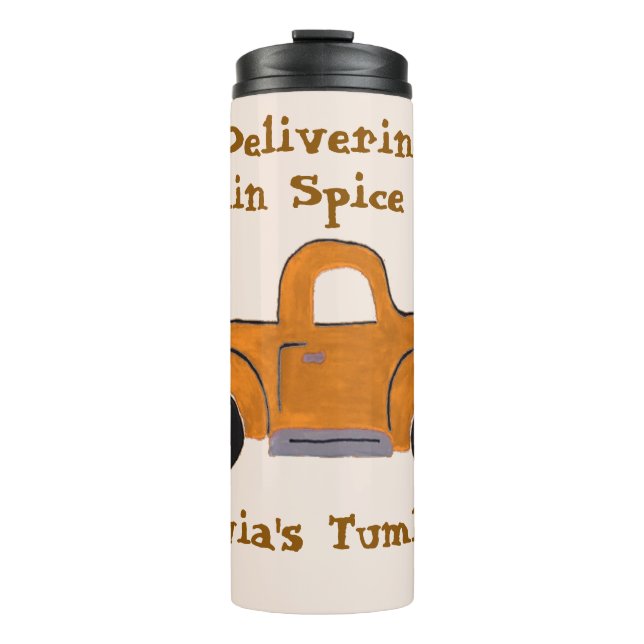 Pumpkin Spice Season PERSONALIZE Handpainted Truck Thermal Tumbler (Front)