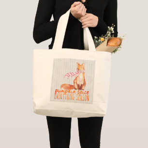 Pumpkin Spice Season Sitting Fox Large Tote Bag
