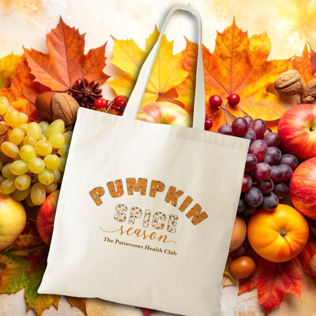 Pumpkin Spice Season Vibes Personalise Name Tote Bag (Creator Uploaded)