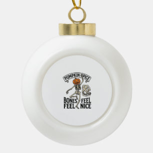 Pumpkin Spice Skeleton Vintage Halloween Dance Shi Ceramic Ball Christmas Ornament