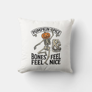 Pumpkin Spice Skeleton Vintage Halloween Dance Shi Cushion