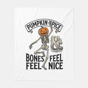 Pumpkin Spice Skeleton Vintage Halloween Dance Shi Fleece Blanket