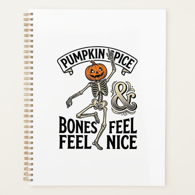 Pumpkin Spice Skeleton Vintage Halloween Dance Shi Planner (Front)