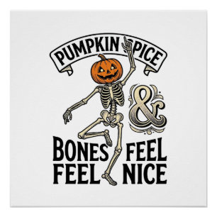 Pumpkin Spice Skeleton Vintage Halloween Dance Shi Poster