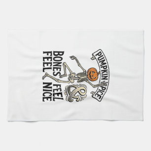 Pumpkin Spice Skeleton Vintage Halloween Dance Shi Tea Towel