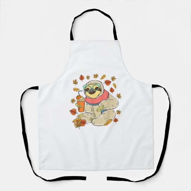 Pumpkin Spice Sloth Fall Leaves Thanksgiving Autum Apron (Front)